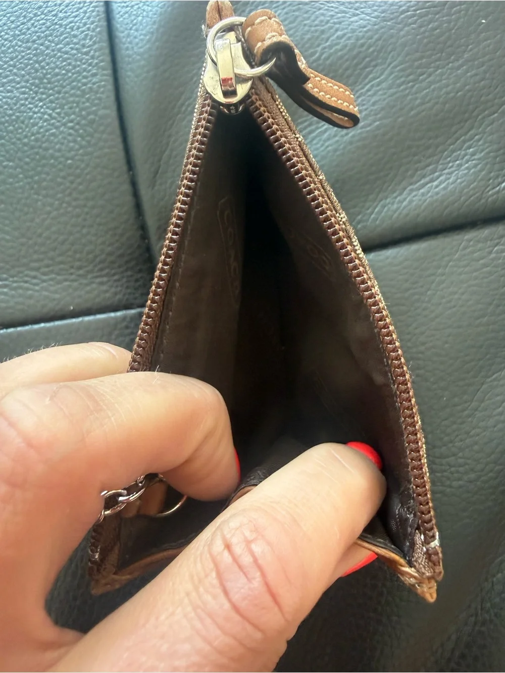 Vintage Coach ID Card Case Zip Coin Purse w Keychain Ring